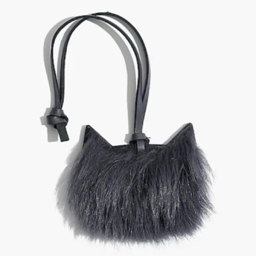 Madewell Shearling Cat Bag Tag Keychain Grey - Like New in “Bien Fait” Pouch